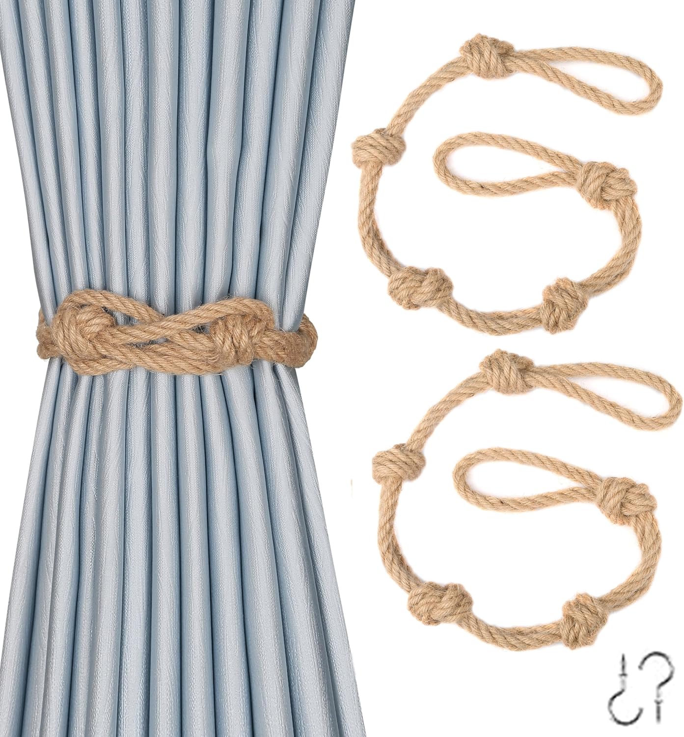 Amazon.com: BEL AVENIR 2 Pack Jute Boho Curtain Tiebacks Rope ...