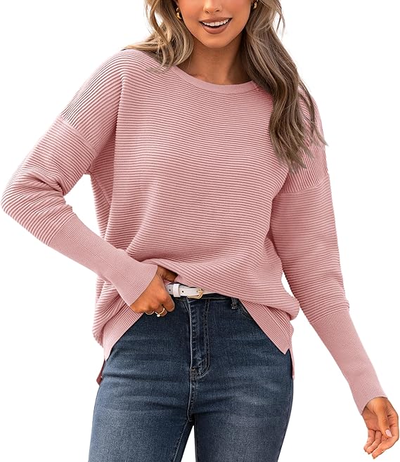 BTFBM Fall Sweaters for Women 2025 Casual Long Sleeve Sweater Striped Loose Fit Pullover Tops