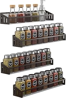 CLTYQ Spice Rack Wall Mount Herb Glass Holder for Kitchen Walls & Cupboard/Pantry/Cabinet Doors Freestanding Spice Rack Hanging Spice Storage for Storage Bronze (4 Tiers)