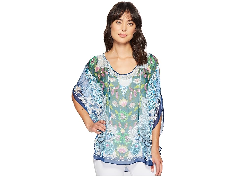 

Hale Bob Simply Irresistible Washed Silk Chiffon Tunic Top (Blue) Women's Blouse