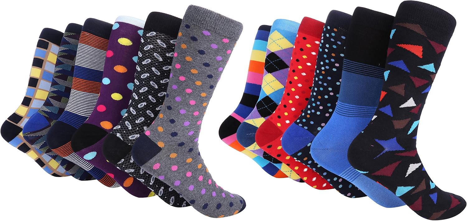 Marino Men's Dress Socks - Colorful Funky Socks for Men - Cotton Fashion Patterned Socks - 12 Pack - Image 7