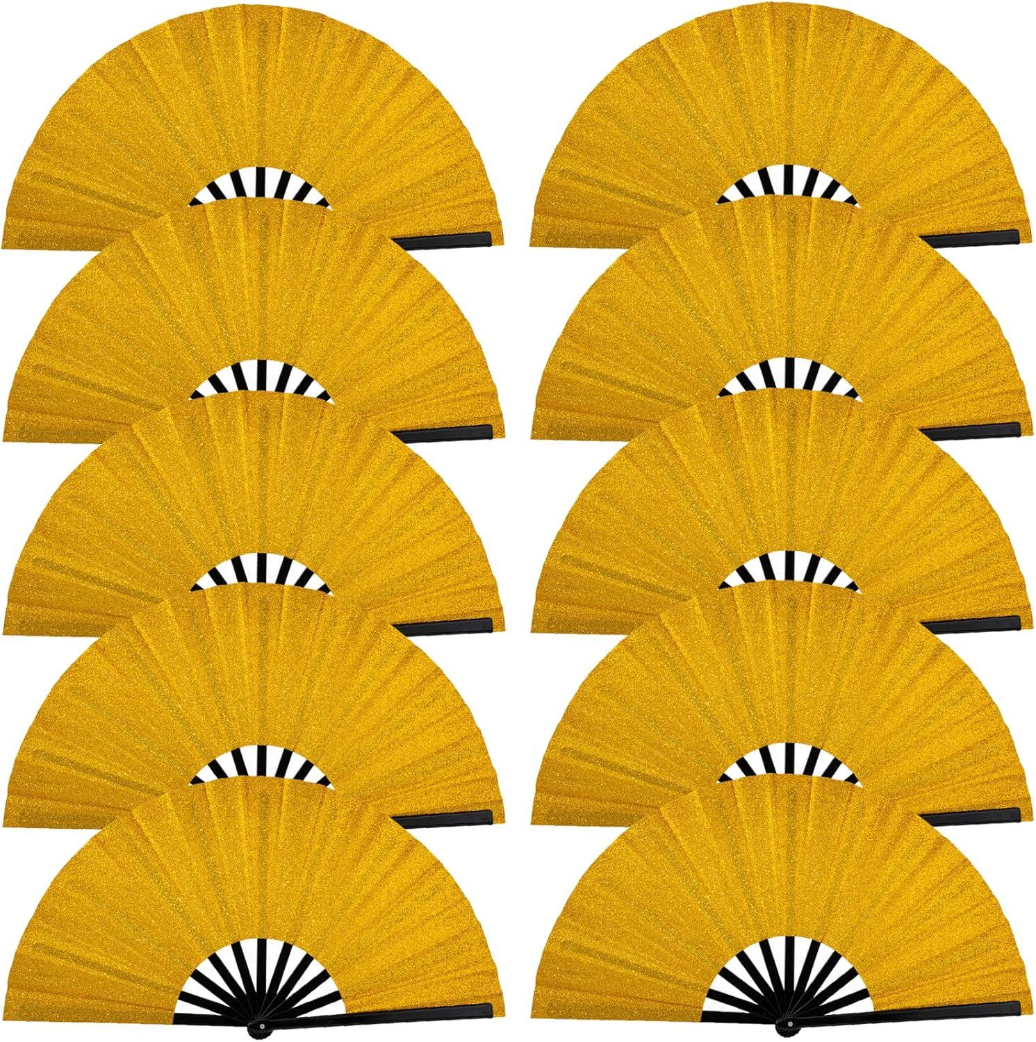 10 PCS Boots on The Ground Fan, Clap Fans for Line Dancing, 13" Glitter Large Rave Fans,Folding Clack Handheld Foldable Hand Fan for Dance, EDM Music Festivals & Parties(Golden)