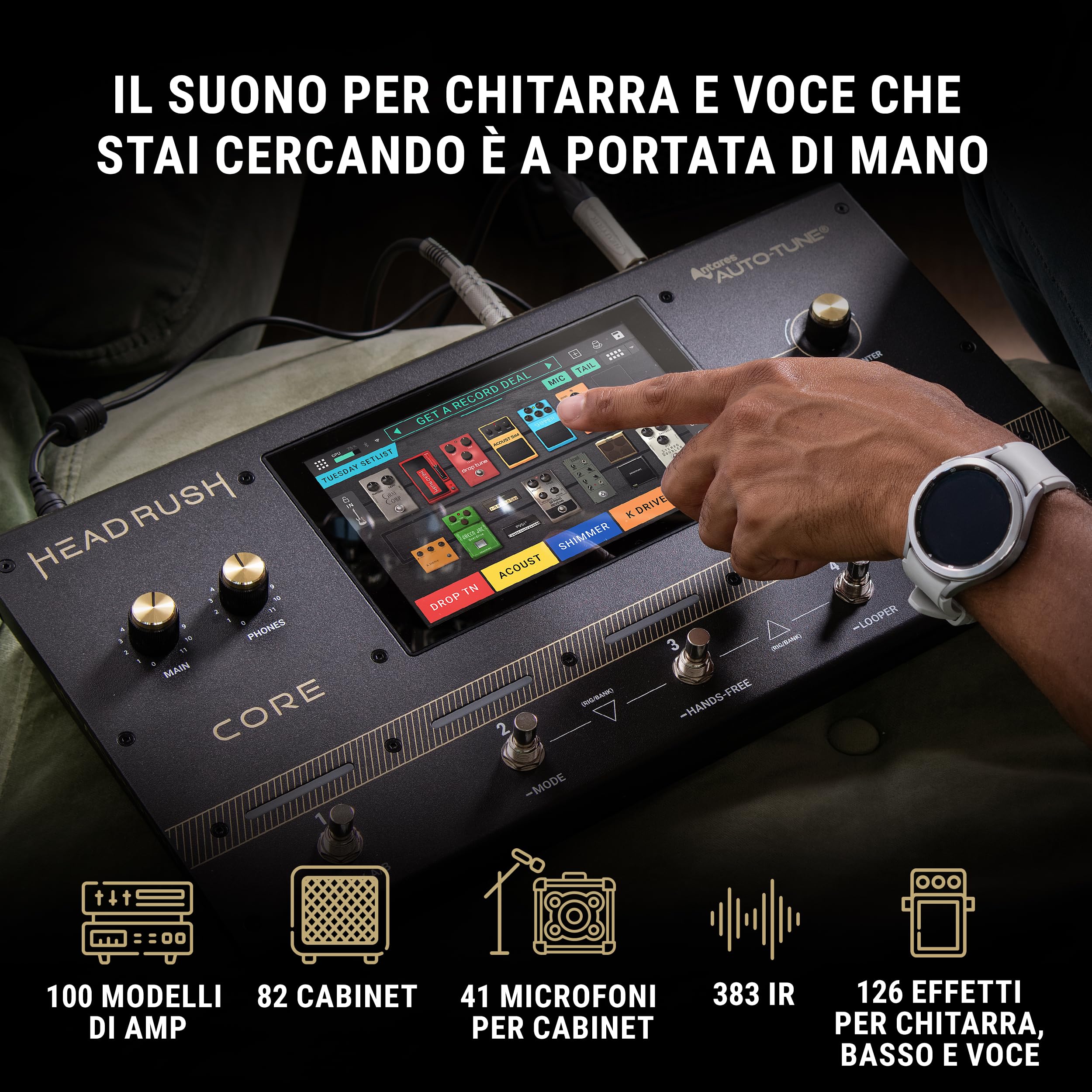 HeadRush Core - Pedaliera Multieffetto e Amp-Modeler per Chitarra e Voce con Cloning, Looper, Antares Auto-Tune, Wi-Fi, Touchscreen, Bluetooth