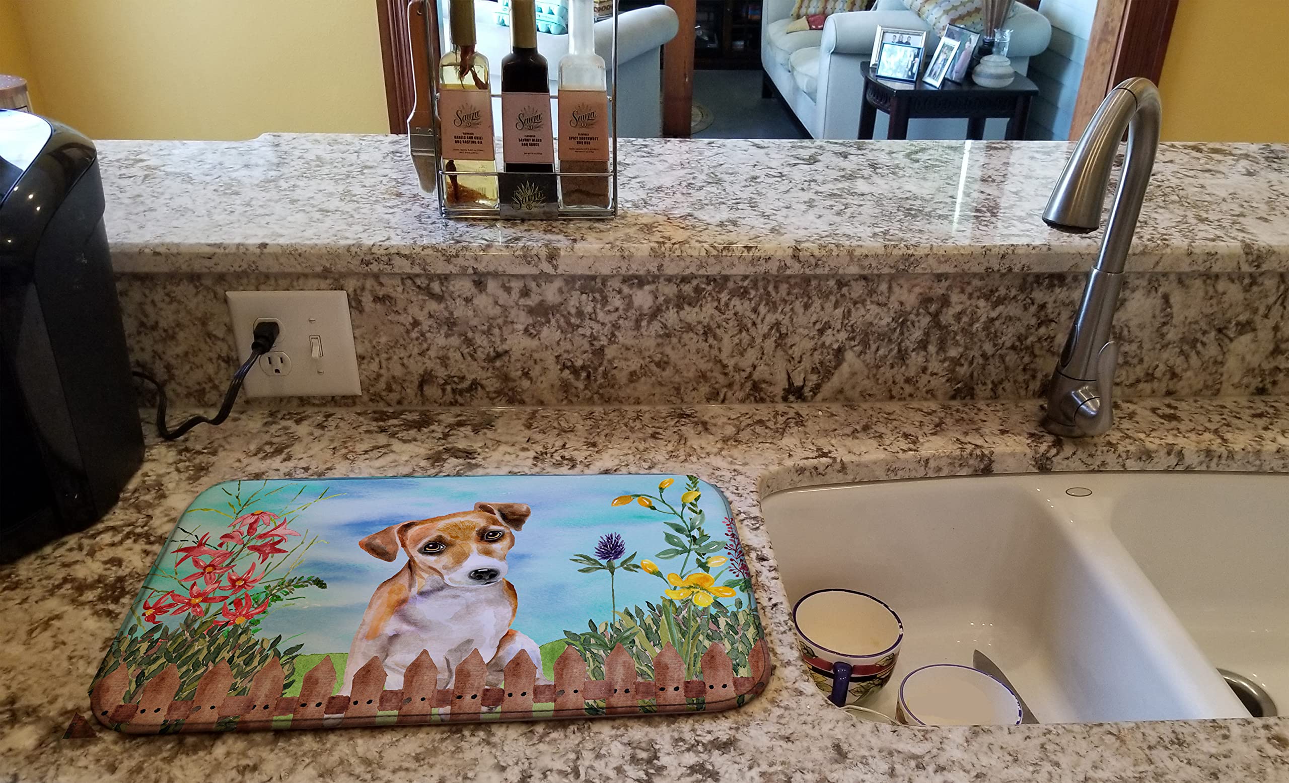 Caroline's Treasures CK1275DDM Jack Russell Terrier #2 Spring Dish Drying Mat Absorbent Dish Drying Mat Pad for Kitchen Counter Dish Drainer Mat for Countertop, 14 x 21