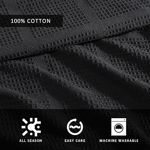 Miniatura 5 de Kenneth Cole Ropa de cama ligera de algodón para el hogar, manta acogedora para todas las estaciones, Queen, color negro