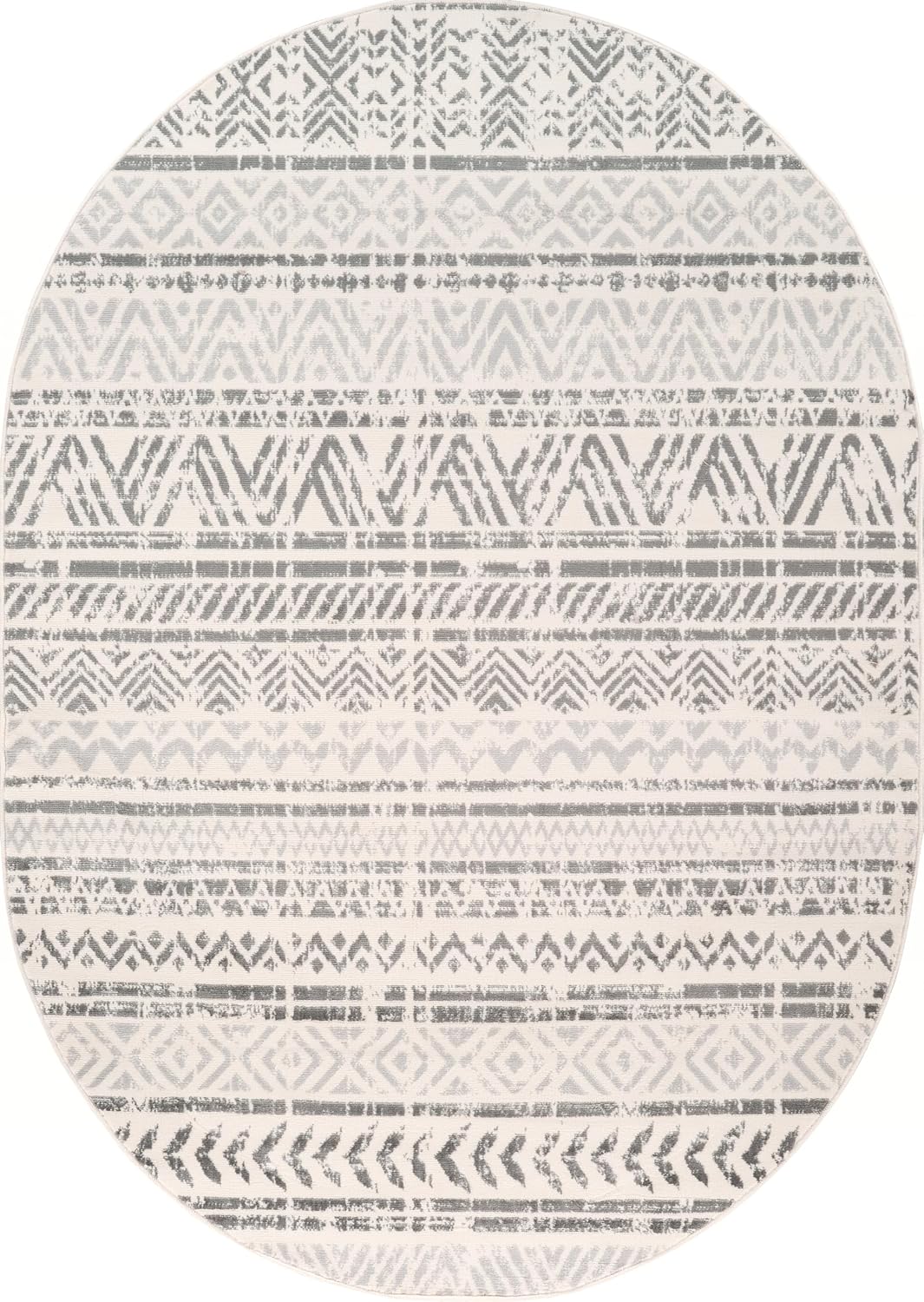 Rugshop Geometric Boho Oval Rug – Gray Tribal Pattern, Perfect for Dining Room, Living Room, 5' x 7' Oval