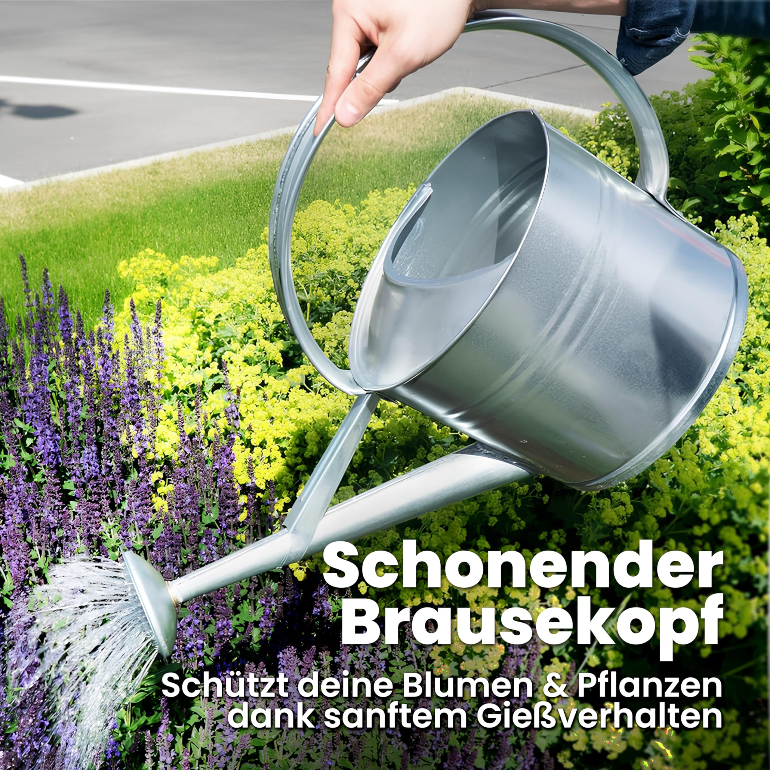 HRB Zinkgießkanne 10 L, Gießkanne feuerverzinkt, langlebige Metallgießkanne für den Innen- und Außenbereich Giesskanne mit Gießbrause Bewässerungssystem (Silber, Zinkgießkanne, 10 L)