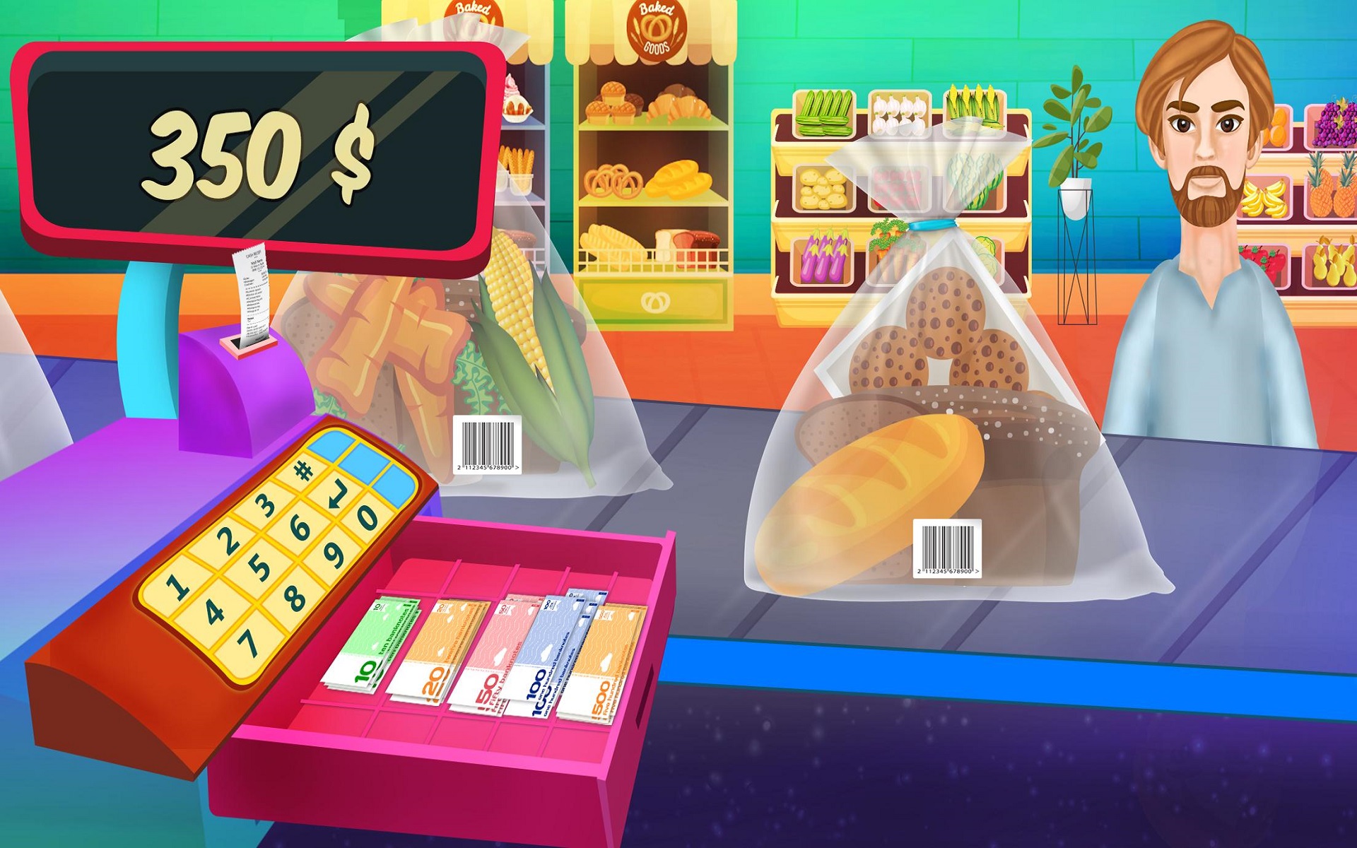 Supermarket Shopping Learn ATM Be a cashier in grocery store game