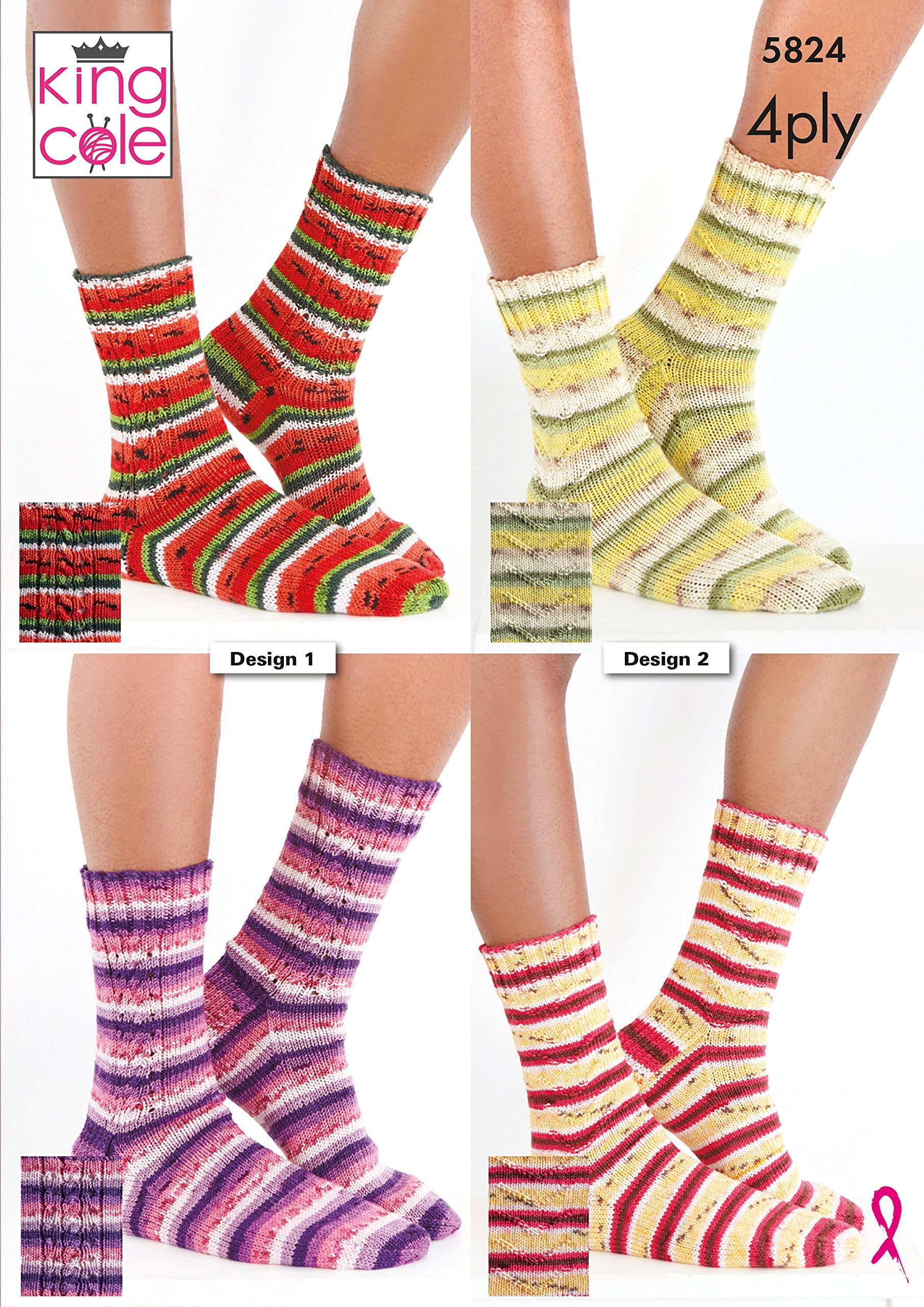 King Cole 4 Ply Knitting Pattern - 5824 Socks (2 Designs)