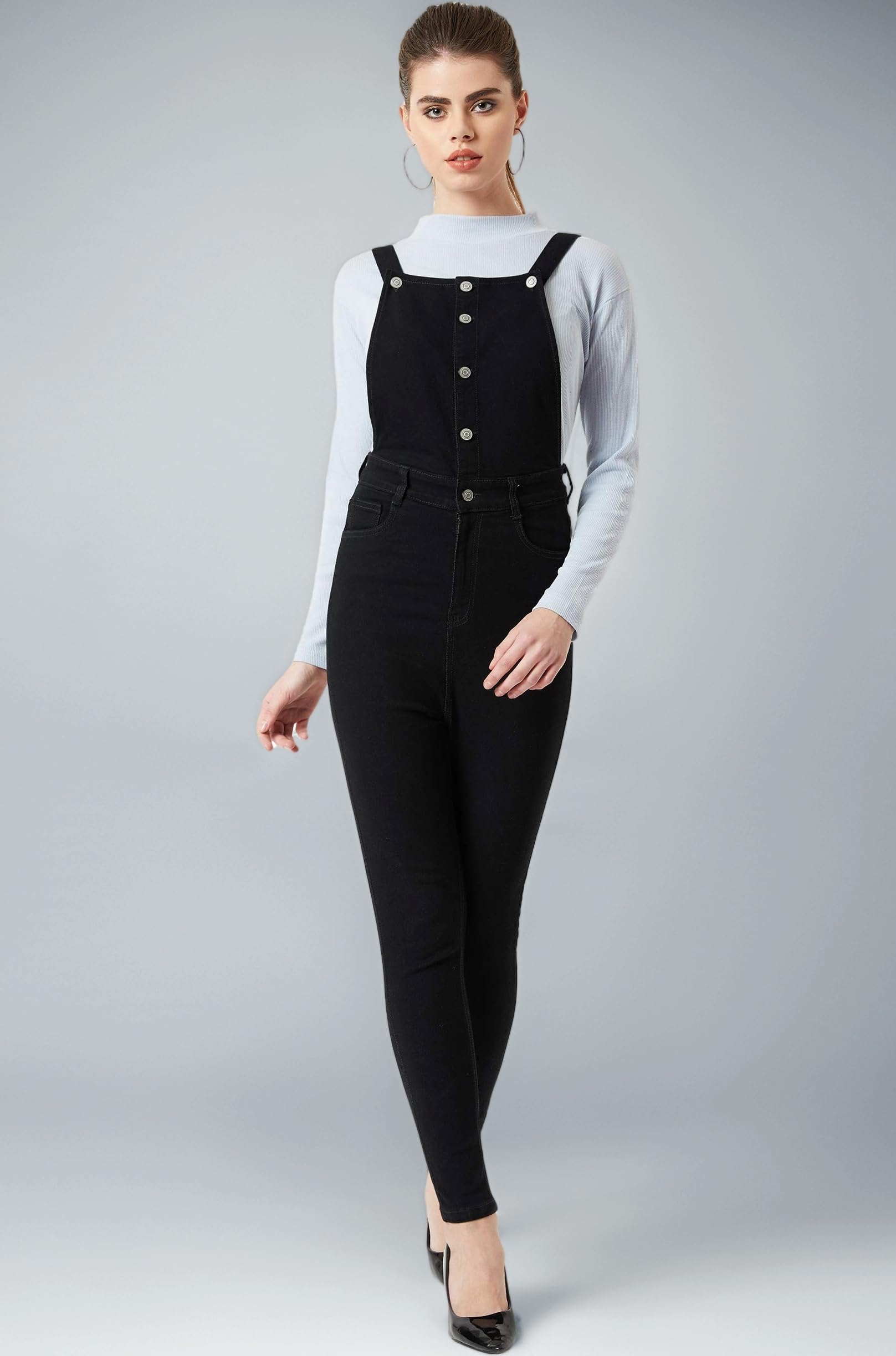Women's Black Skinny Denim Dungaree