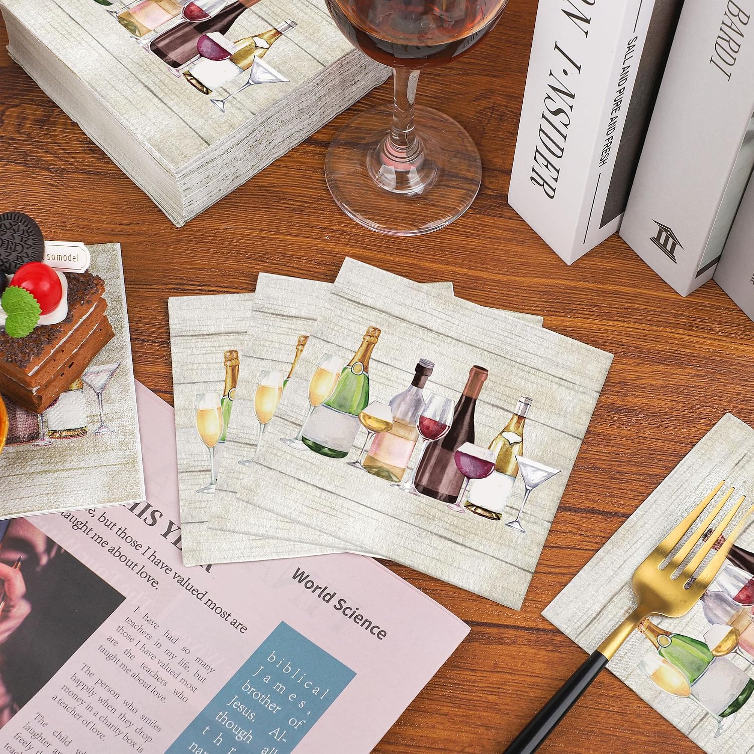 50 Pcs Wine Cocktail Napkins Disposable Champagne Bottle Paper Napkins 3-Ply Bar Tasting Beverage Napkins Bartender Dinner Napkins for Wedding Bridal Shower Birthday Party Supplies