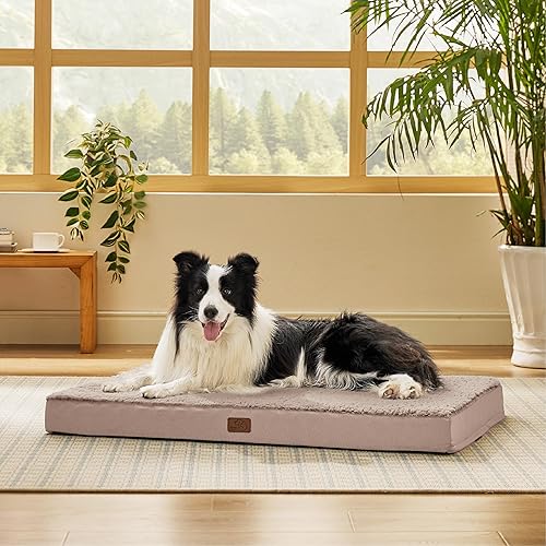 Bedsure Camas para Perros de Tamaño Grande  Cómodas Camas Planas para Mascotas con Funda Extraíble Lavable, Colchoneta de Espuma Ortopédica tipo