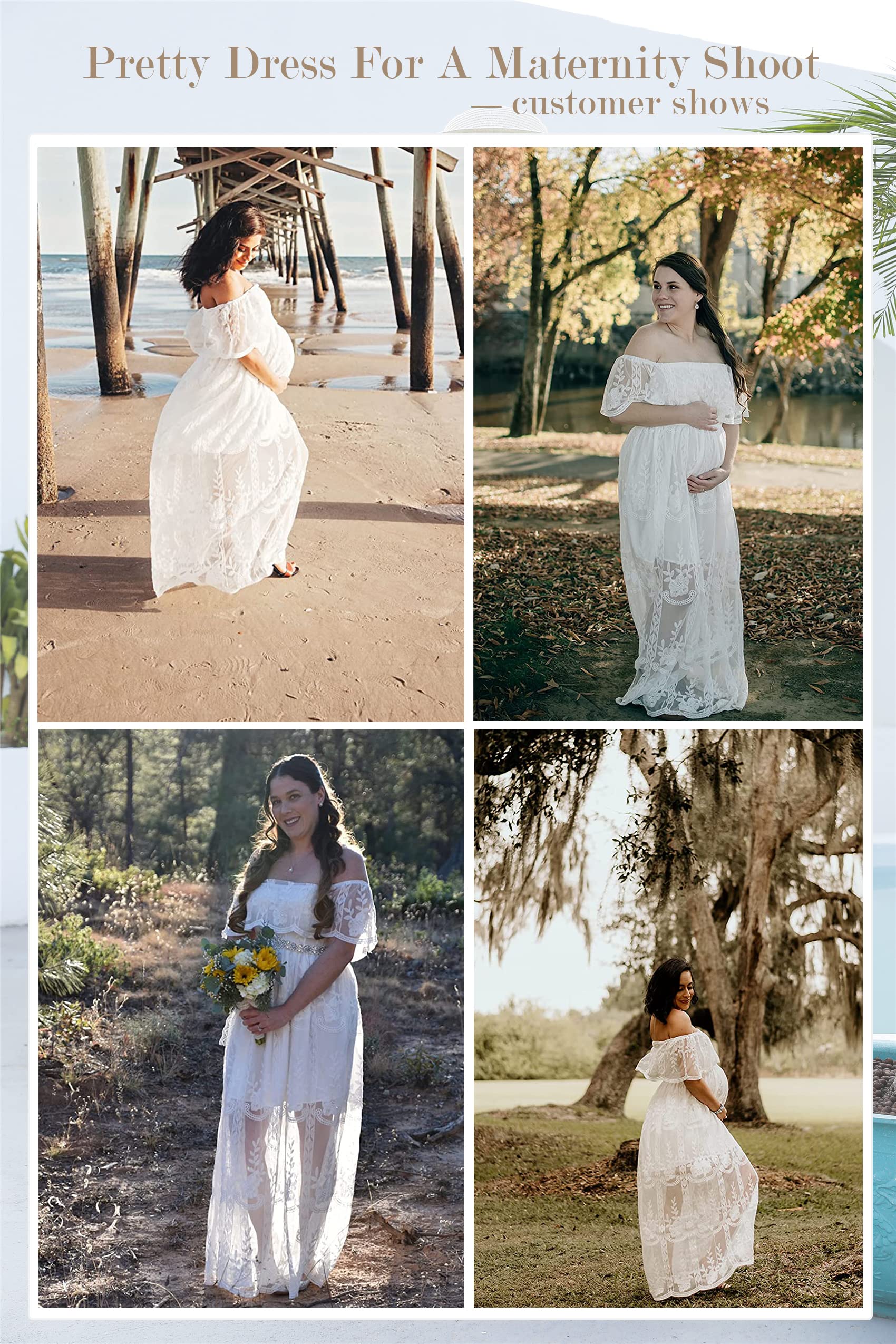 MERMAID'S CLOSET Maxi abito da donna con spalle scoperte in pizzo floreale Boho Flowy Wedding Guest formale abiti lunghi primavera