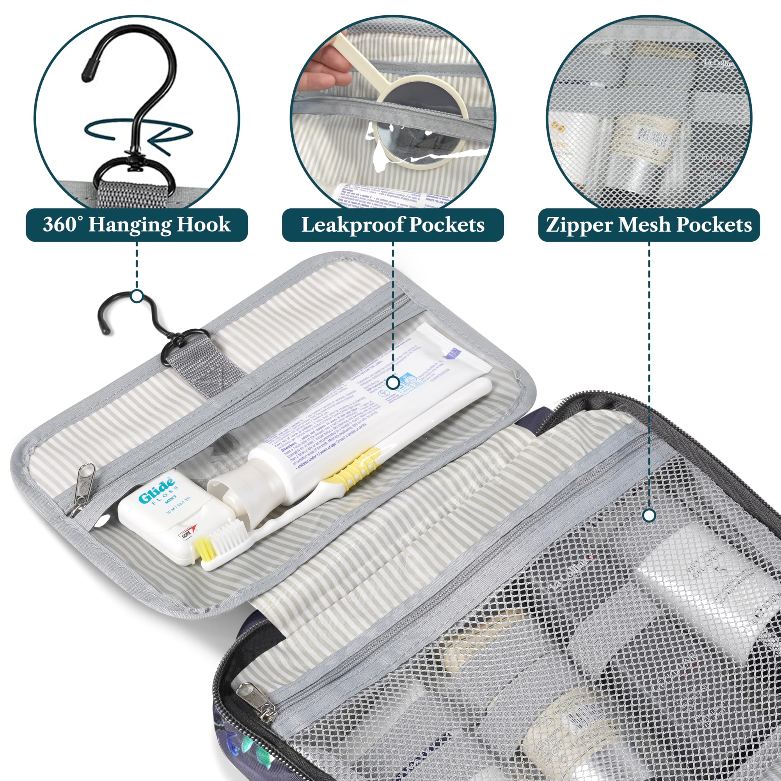 PAVILIA Neceser de viaje colgante para mujer | Kit organizador de maquillaje cosmético - gris - Talla única