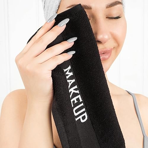 Miniatura 4 de American Soft Linen - Toallitas, 100% de algodón, para usar como desmaquillante, para la cara, 12 x 12 pulgadas, 4 unidades, color negro