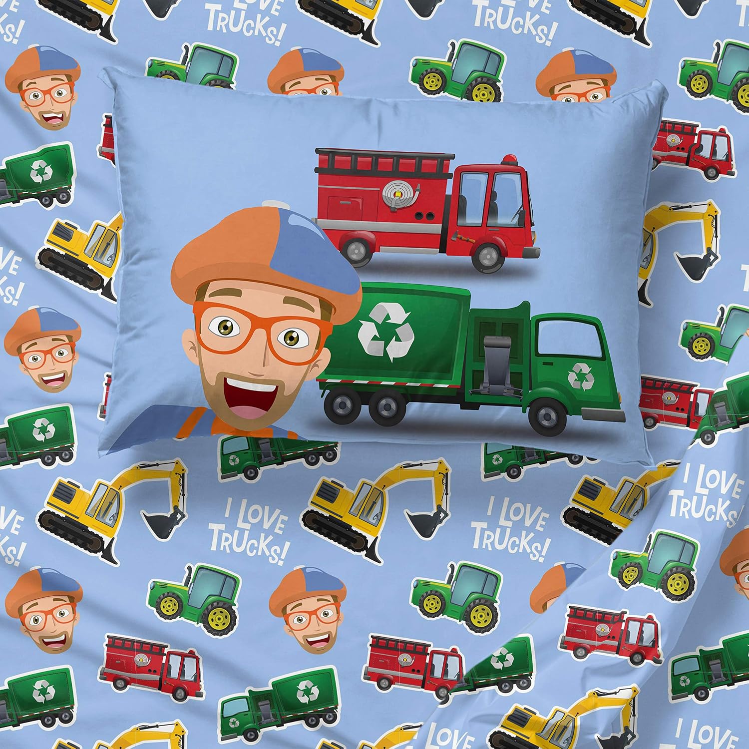 Jay Franco Blippi Machine Fun 4 Piece Twin Bed Set - Includes Comforter & Sheet Set Bedding Features - Super Soft Fade Resistant Microfiber (Official Blippi Product)