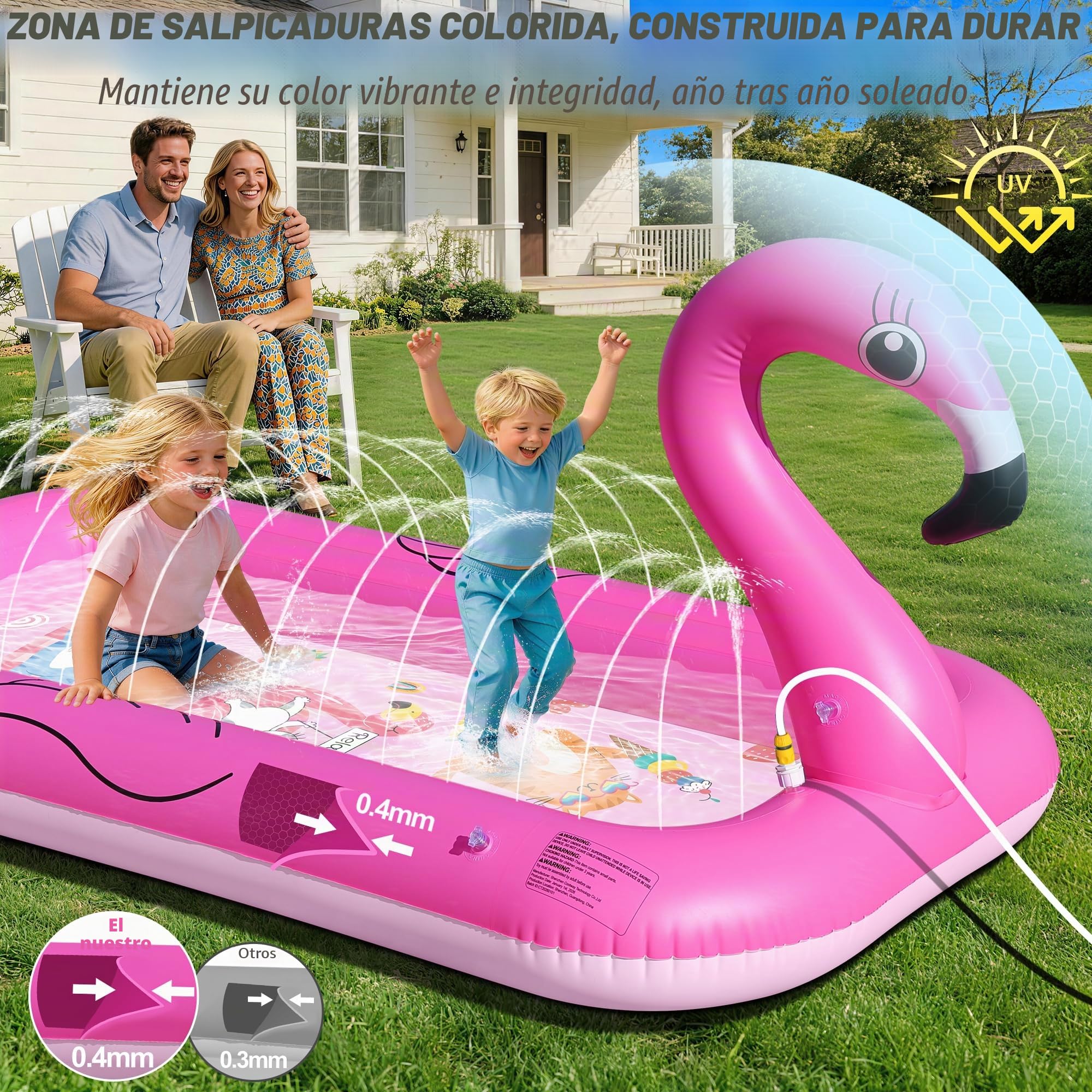 KingSom Splash Pad,Flamenco Tapete de Juegos de Agua,Almohadilla para Aspersor Espesado,Juego de Agua para Niños,Juegos de Aguas para Exterior,Hinchable Salpica de Jueg Aguas,Ideal función para Jardín