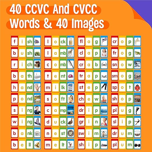 Miniatura 3 de CVCC y CCVC Flip Charts, 40 Words Builder Phonic Games Independiente Rotafolio Manipulativo Juguete de Ortografía Herramienta Educativa de