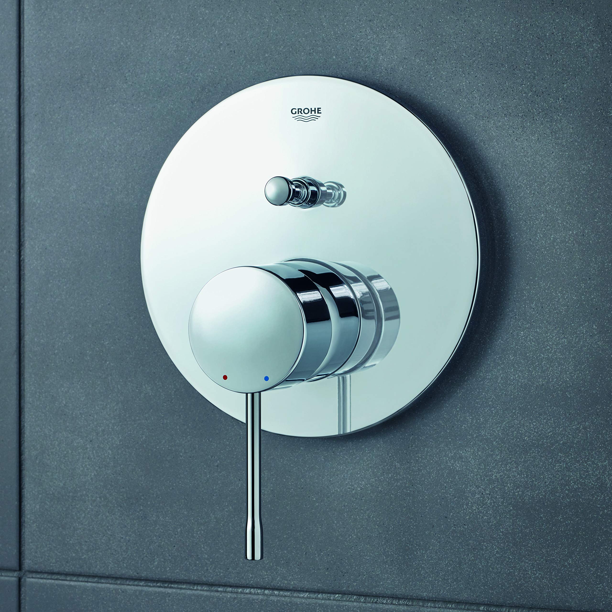 Grohe Essence jednouchwytowa bateria wannowa, zestaw gotowy do monta?u, okr?g?a ró?a, automatyczny prze??cznik wanna/prysznic, Kolor: Chrom - 24058001