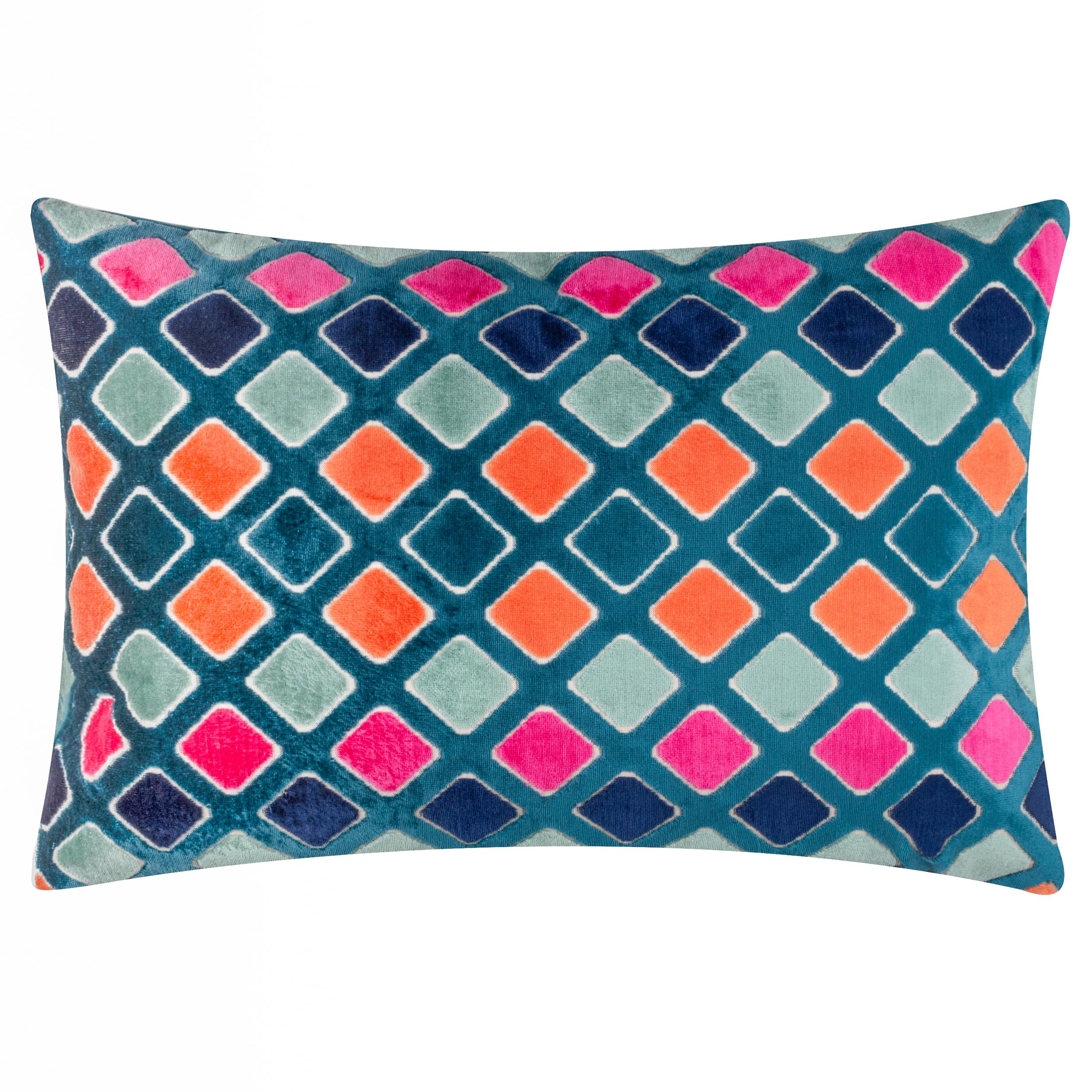 furn. Metro Diamond Cushion Cover – Geometric Velvet Jacquard Decorative Case (Multicolour – 35x50cm)