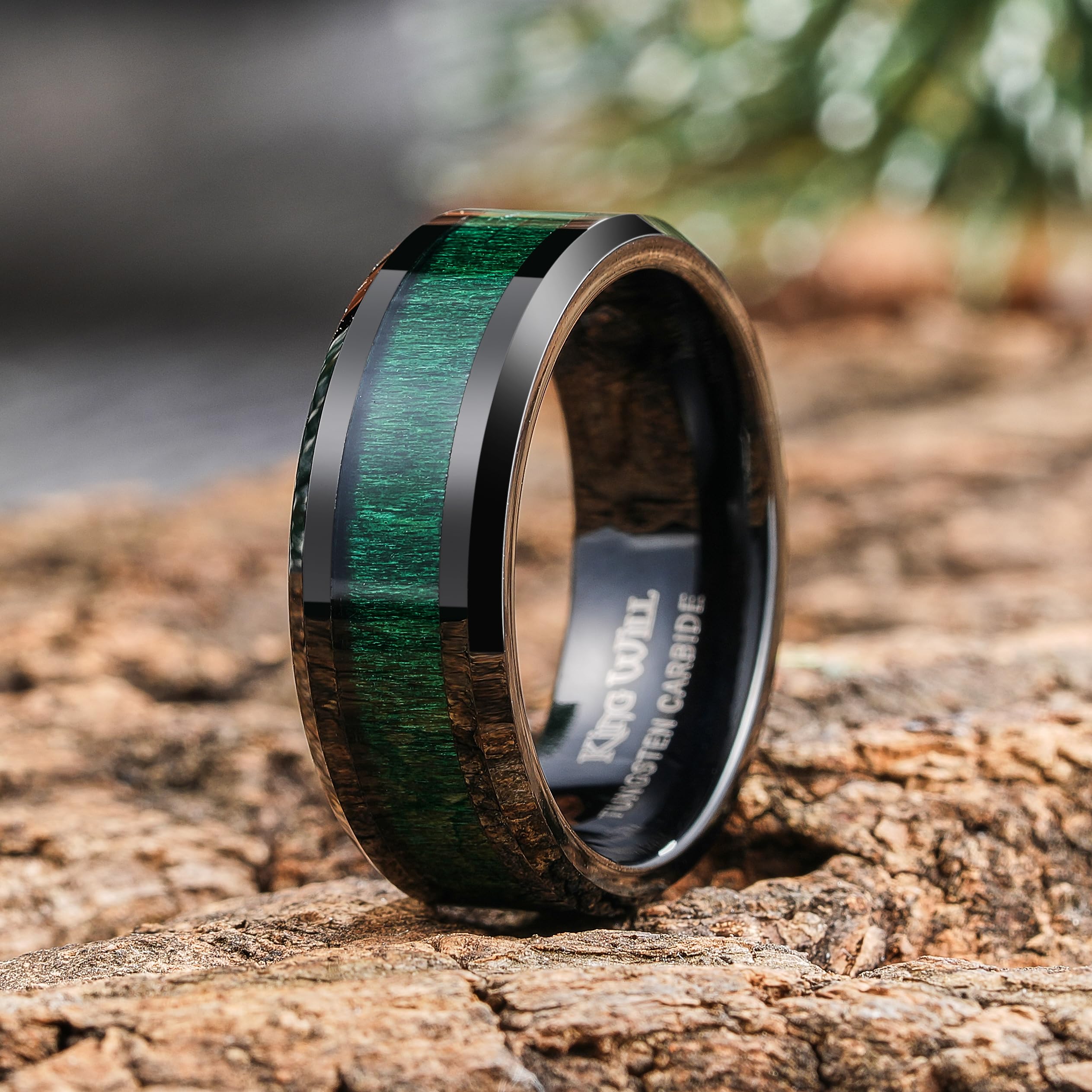 King Will Nature 8mm Echter Holz Wolframkarbid Ring Hochglanzpoliert Hochzeitsband Komfort Passform