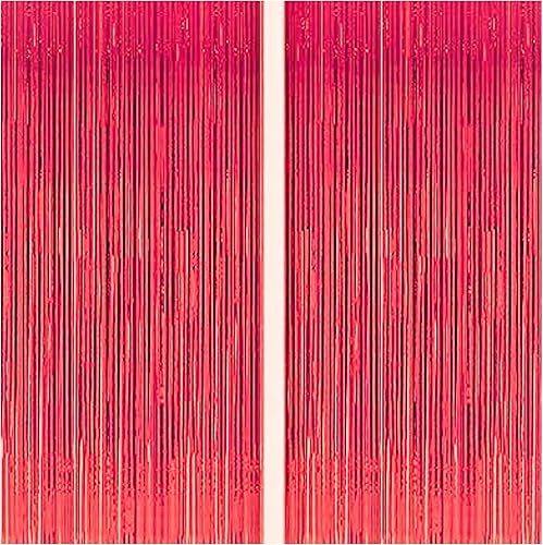 ShineJD, Cortinas de fondo de papel de aluminio metálico color rojo  XtraLarge 3.2 pies x 8 pies  Telón de fondo rojo para decoración de cumpleaños,