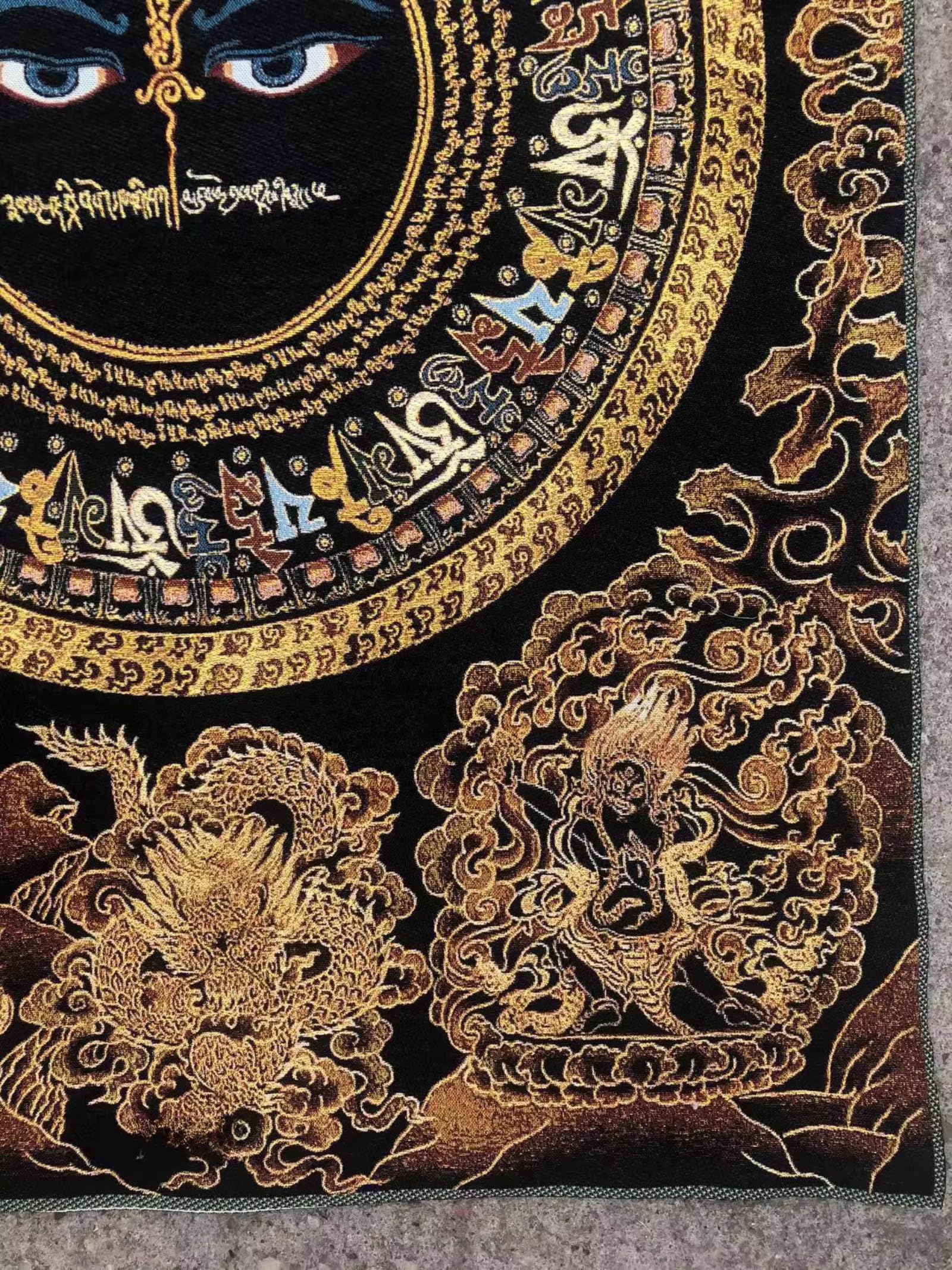 FENNYYAR Tibetische Wandmalerei mit sechs Charakteren, Mantra, Thangka-Stickerei, Brokat, Tibet, 90 cm, Eingangshalle, tibetische Wandmalerei