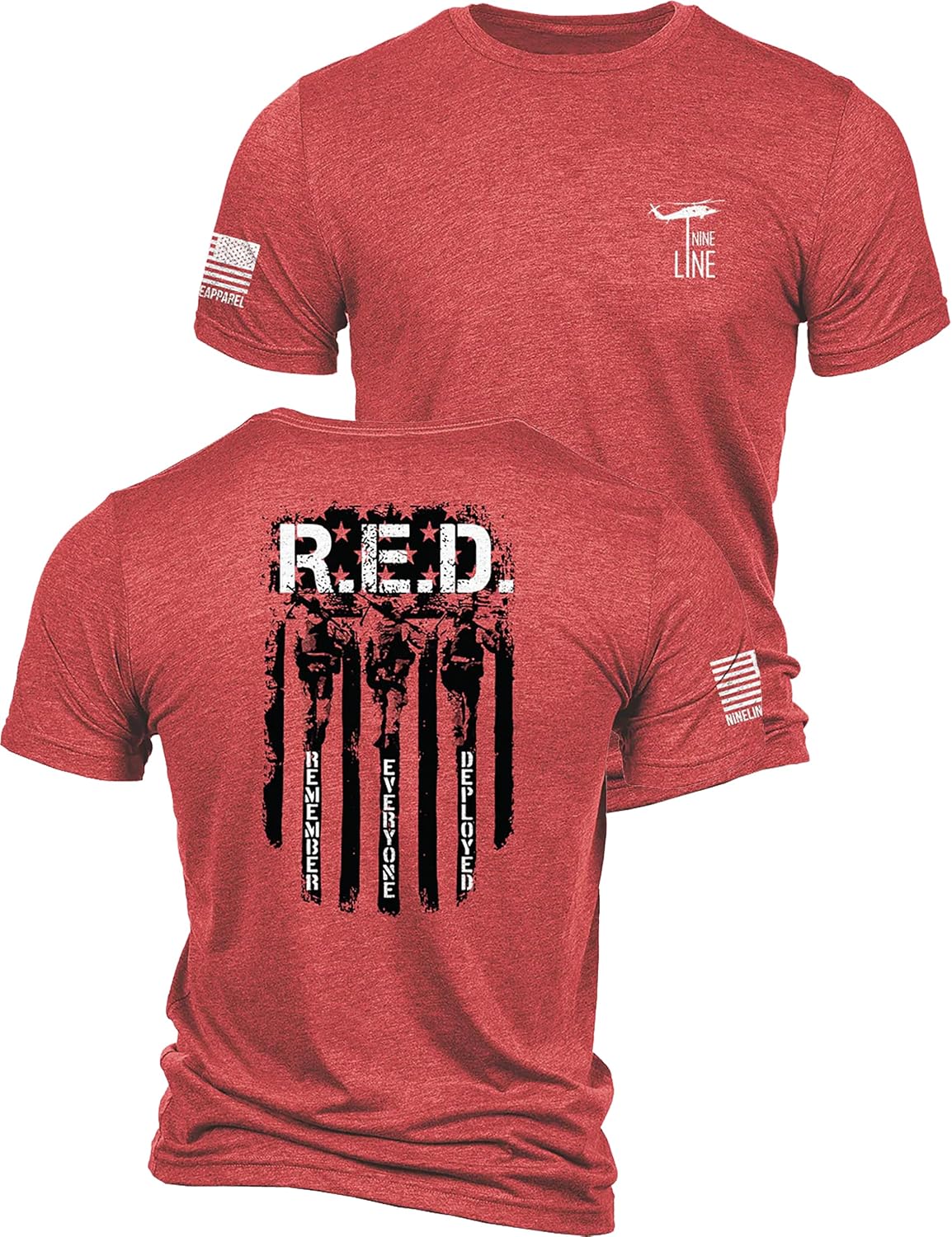 Nine Line Red Friday T-Shirt for Men, Remember Everyone Deployed Military Veteran Shirt, Patriotic American Flag USA Made