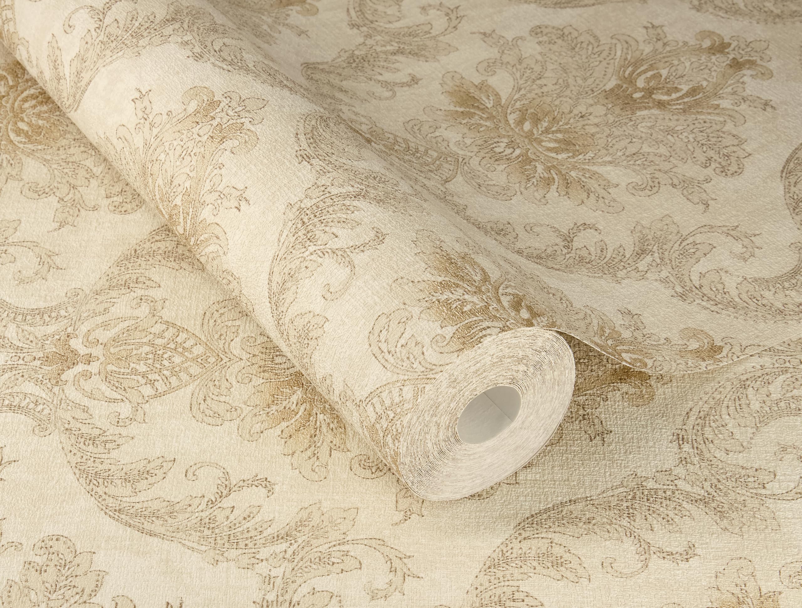 Rasch Papel pintado no tejido barroco – Papel pintado de vinilo con adornos en beige para un ambiente de lujo – Resistente y lavable – 10,05 m x 0,53 m