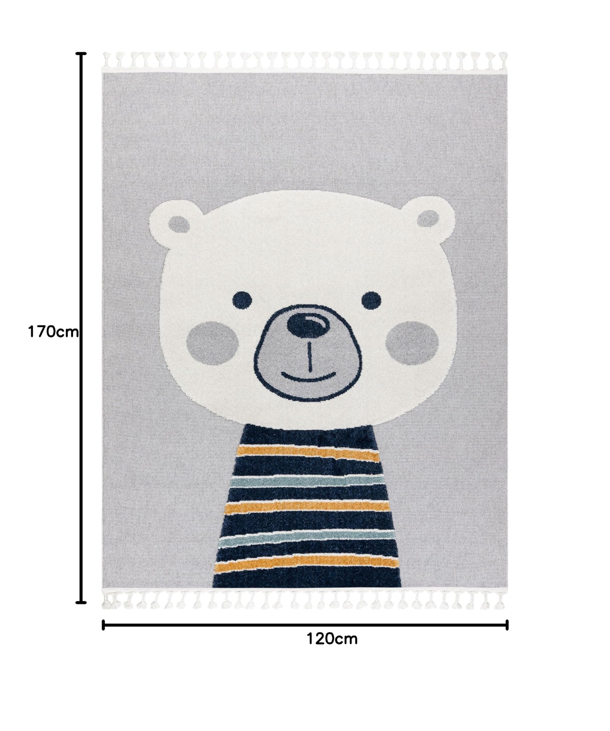 rugsx Tappeto per bambini YOYO GD50 Orsacchiotto, strutturali, sensoriali, frange, grigio/bianco 120x170 cm