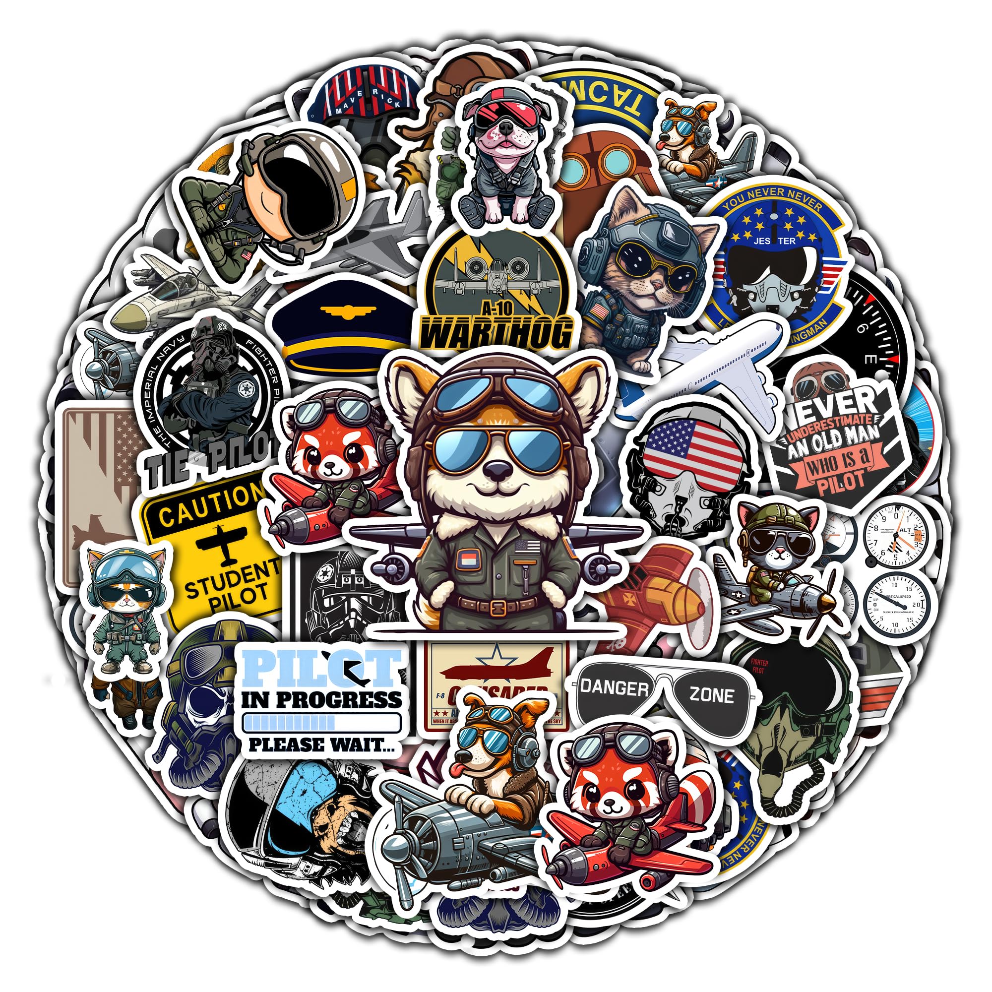 Pack 50 PCS Plane Pilot Wing Stickers Waterproof Vinyl Decals Decor Laptop Airport Flying Vehicles Suitcase Water Bottle Gifts for Teens Adults Aviation Enthusiasts Aviator