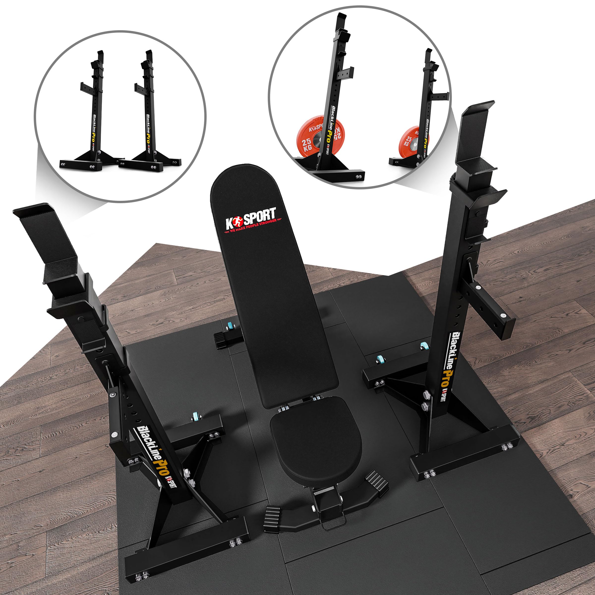 K-Sport: Massiver Squat Rack I verstärkte Langhantelablage bis 350 kg belastbar I Profi Hantelablage zum effektiven Muskeltraining I höhenverstellbarer Hantelständer I hantelablage für home gym