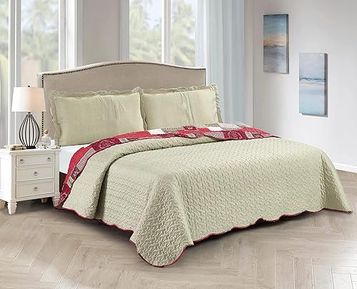 Miniatura 12 de Brilliant Sunshine Juego de edredón de 3 piezas con 2 fundas de almohada, diseño de corazón gris, diseño floral y de encaje, colcha reversible