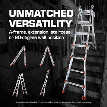 Revolution 2.0, Model 26 - ANSI Type IA - 300 lb Rated, Aluminum Articulated Extendable Ladder with TIP & Glide Wheels and Ratchet Levelers