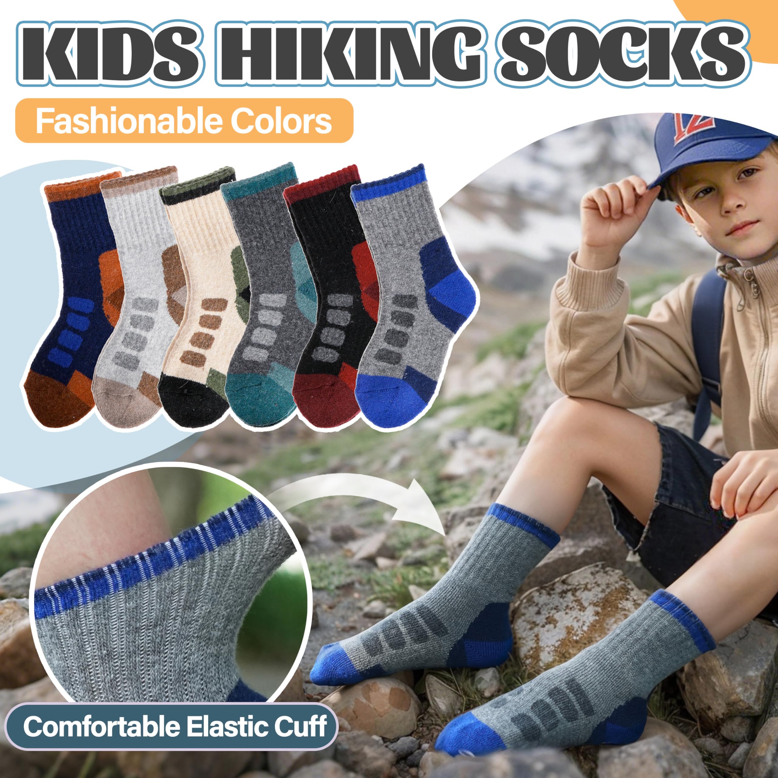 Anlisim Merino Wandersocken Kinder Jungen Mädchen Wolle Socken Warme Sportsocken Dicke Thermosocken Trekking Wintersocken Socken Kinder Socken Kinder 6 Paare