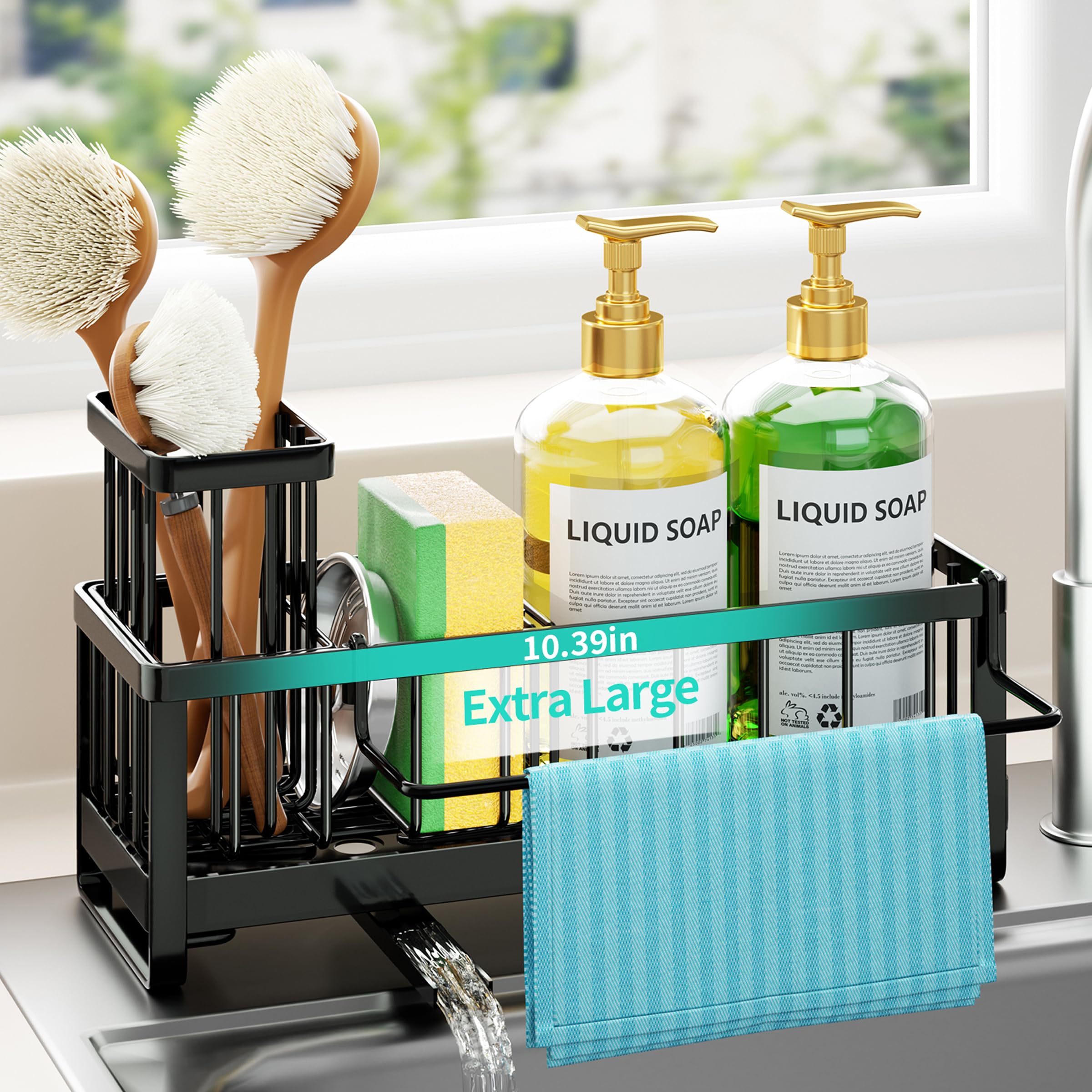 HapiRm Sponge Holder for Kitchen Sink - Self-draining Sink Caddy with Brush and Dishcloth Holder, Stainless Steel Sink Tidy Organiser for Kitchen Countertop Organizers and Storage Essentials