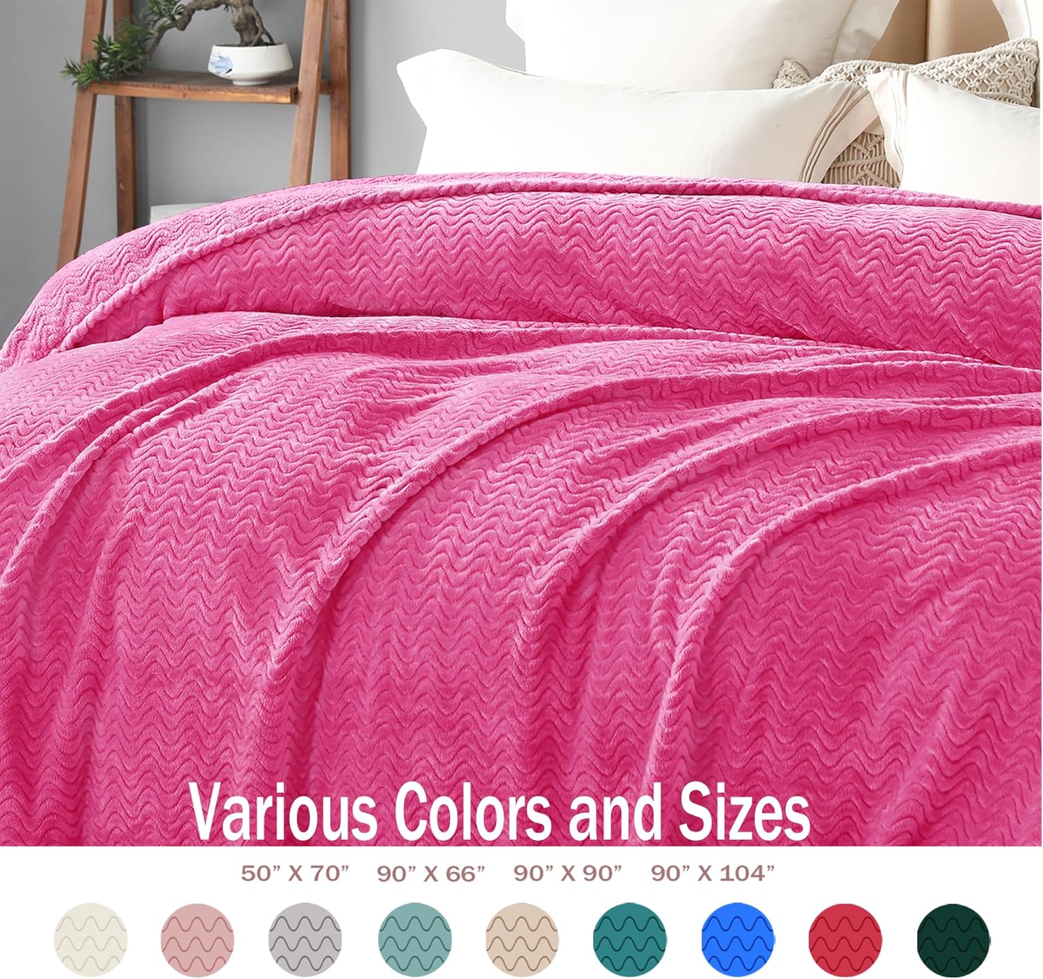 Exclusivo Mezcla King Blanket for Bed, Cozy Lightweight Fleece Blankets for All Season, Decorative Giftable Fuzzy Plush Wave Textured Suitable for Women, Men, Hot Pink, 90x104 Inches - Image 4