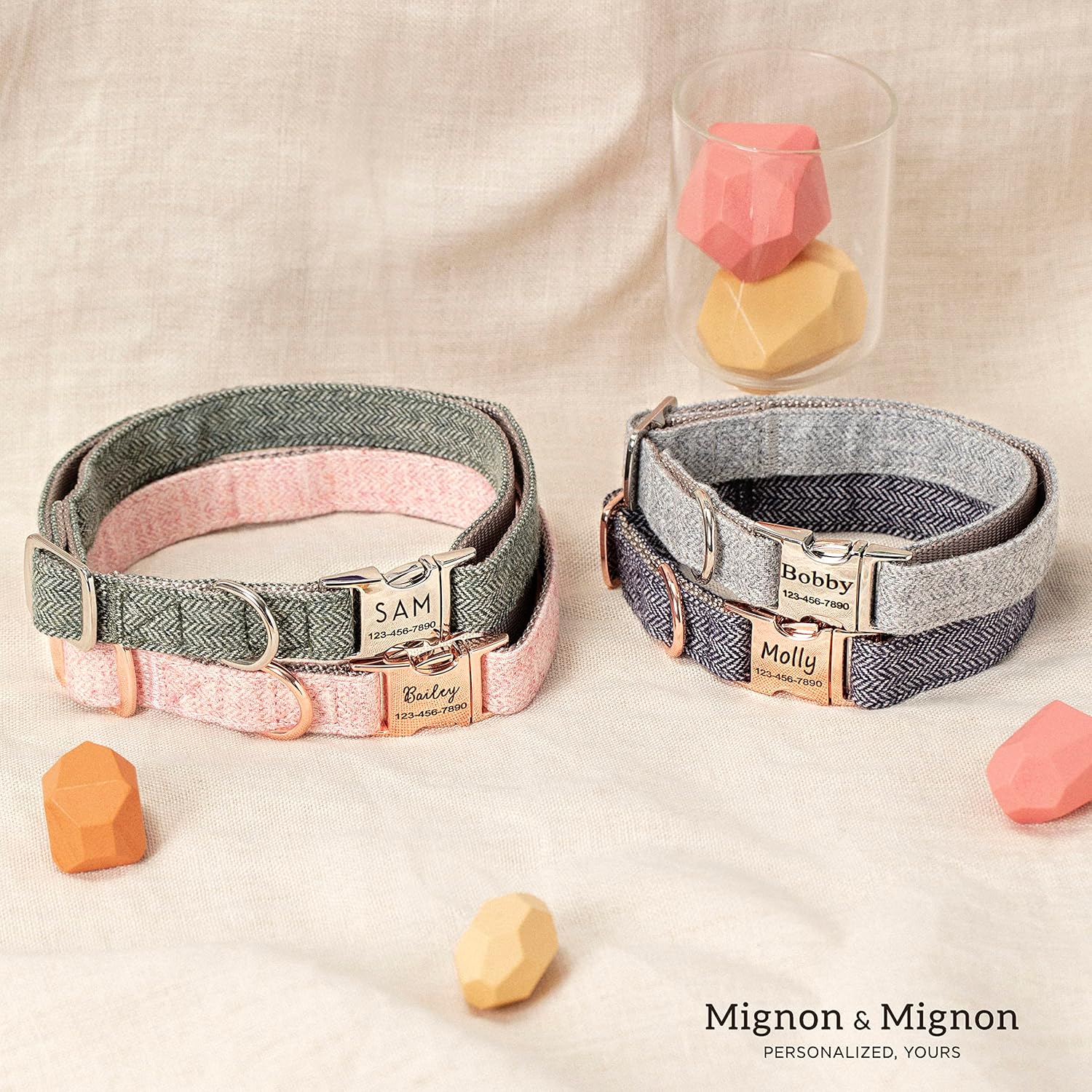 Personalized Dog Collar, Custom Pet Name and Contact Info Engraved, Adjustable Cotton Collar for Small Dogs, Cats, and Puppies with Safety Buckle