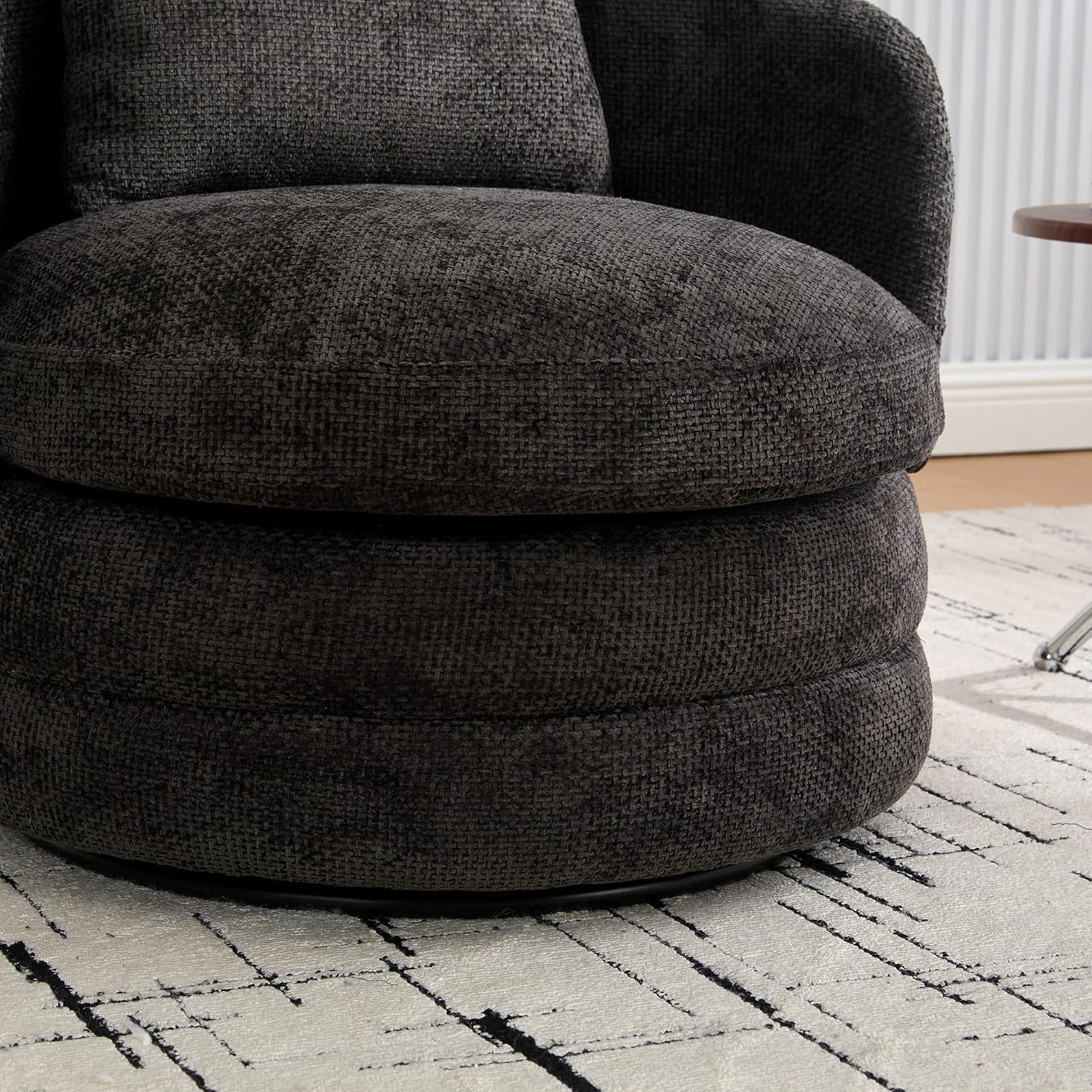30" W Modern Round Swivel Accent Barrel Chair No Assembly, Comfy Chenille Upholstered Cozy Armchair for Bedroom Living Room Hotel Club Reading Room (Dark Gray, 1-Pack)