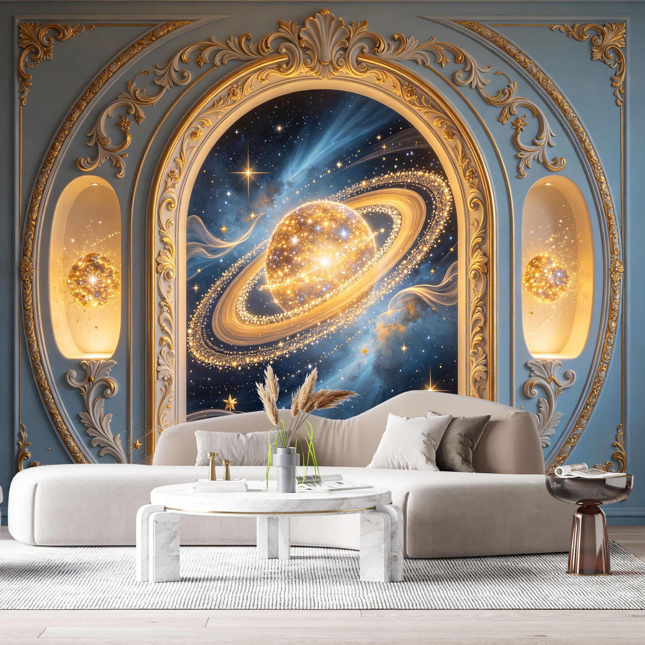 Custom Size Wall Murals Planet Saturn Galaxy Arch 3D Trompe L'Oeil SelfAdhesiveWall Fabric Removable Wallpaper Wall Decor for Living Room Bedroom Bathroom