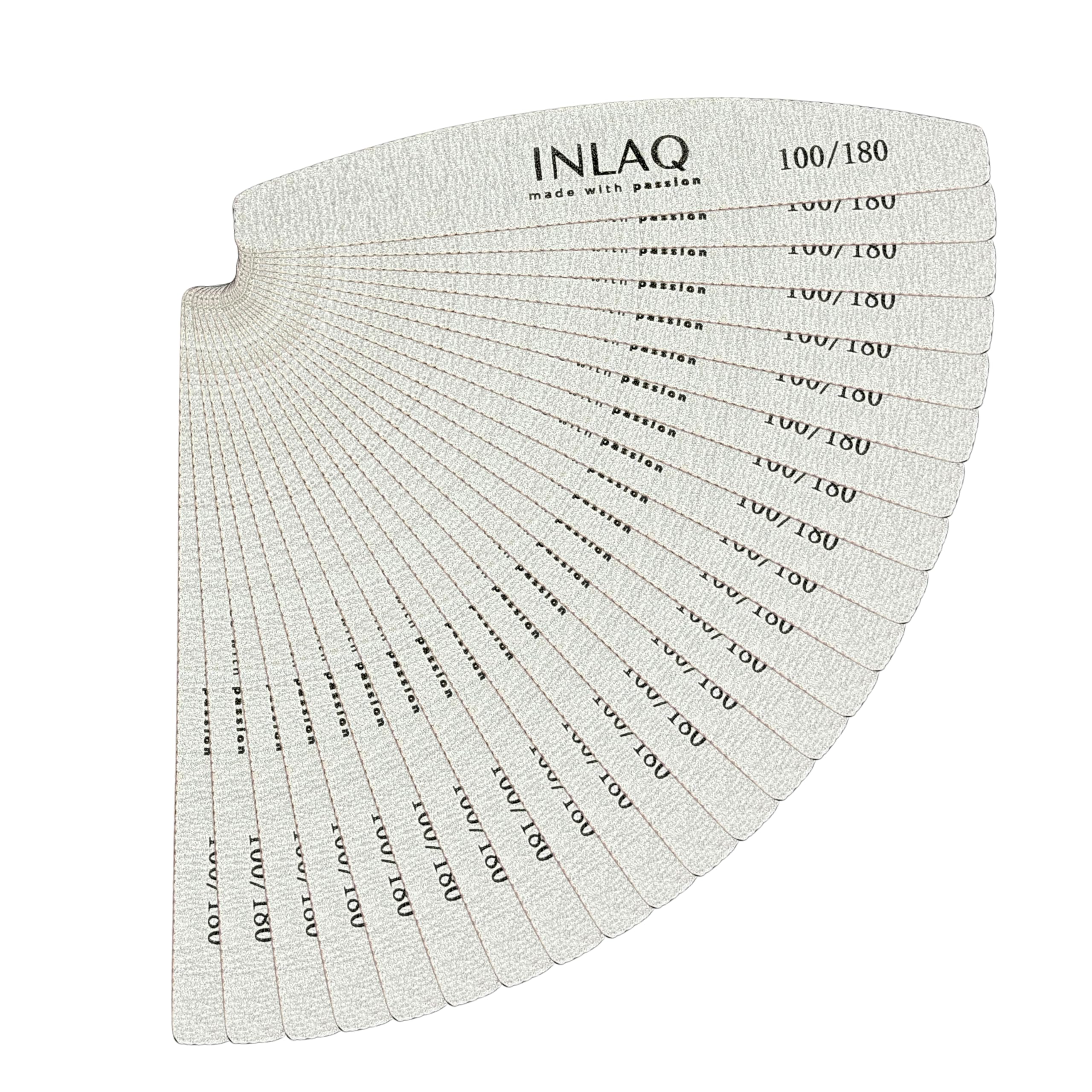 INLAQ® Lime à Ongles 100/180 - Professionnelle en demi-lune Durable Résistante à l'abrasion - Set de Limes à Ongles Jetable - Idéal pour Manucure en Salon et à Domicile Résultats Parfaits - 25 pièces