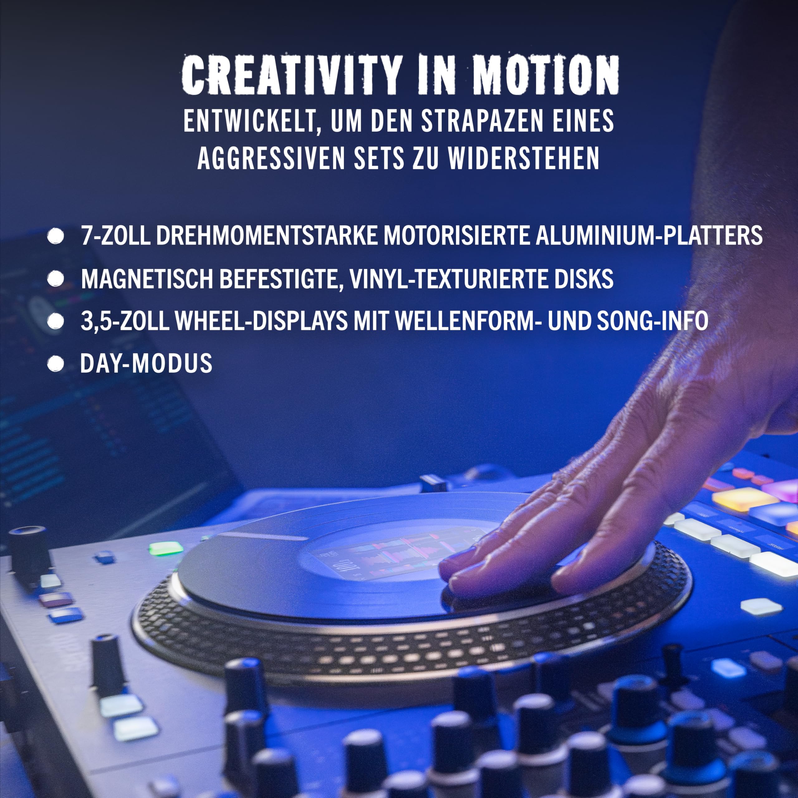 RANE PERFORMER 4-Kanal Pult, Motorisierter DJ Controller, 7-Zoll Platters mit Displays, Precision Feel Fader, Stem-Split, Serato DJ Pro Freischaltung