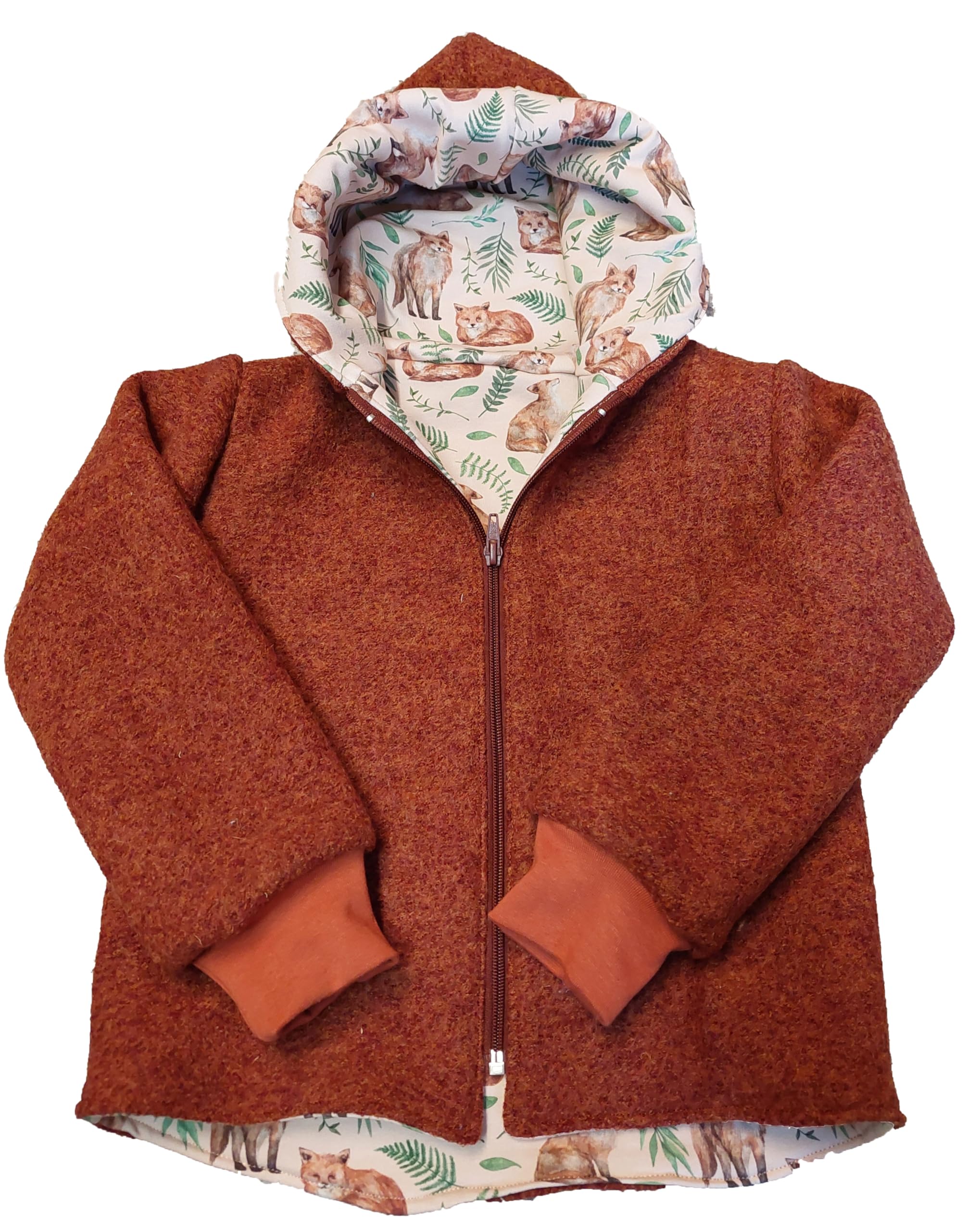 Wollwalkjacke Jacke Füchse Zipfelmützenjacke Wendejacke Wollwalk Winterjacke rostfarben
