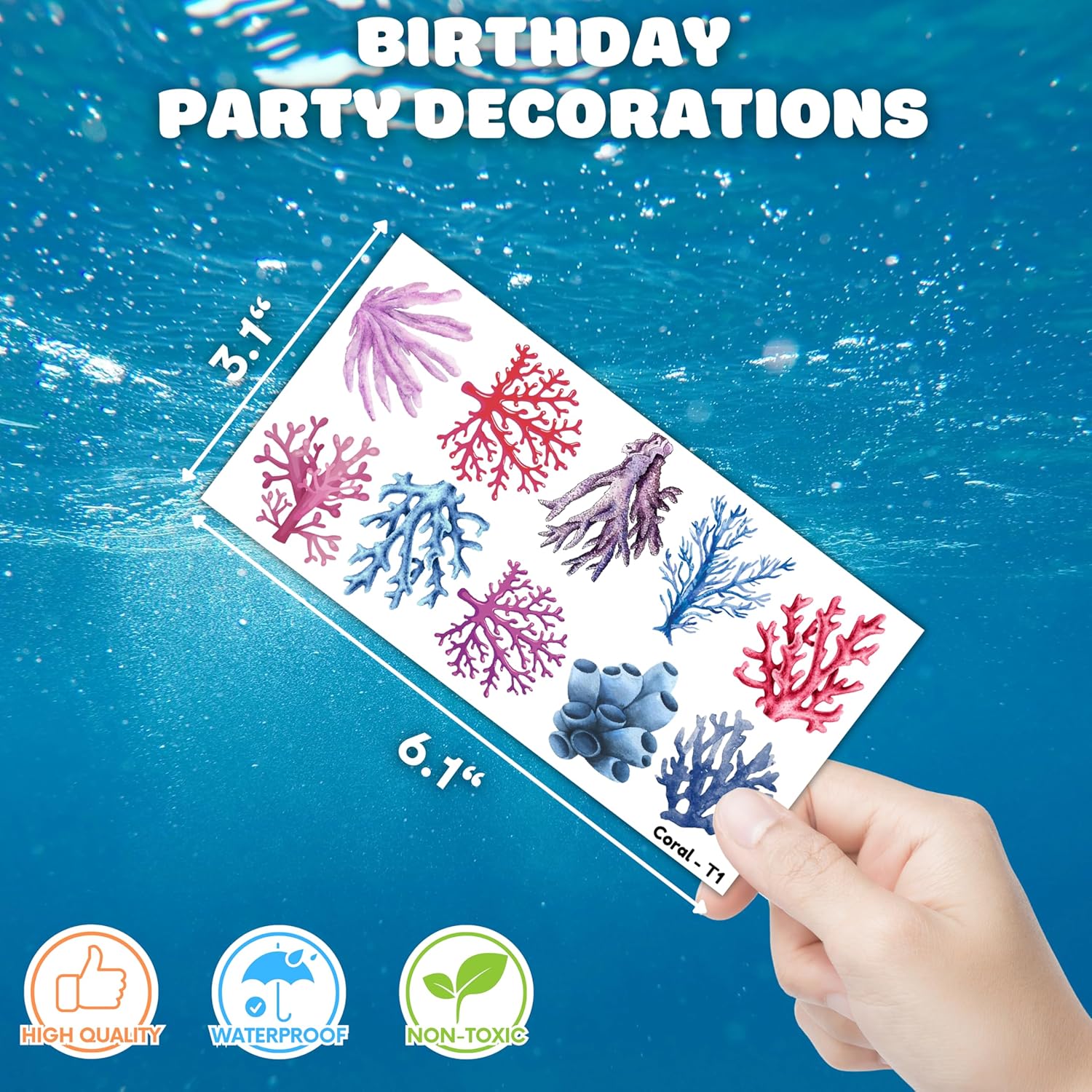 100 PCS Coral Ocean Temporary Tattoos for Kids, Super Cute Funny Themed Birthday Party Decorations Supplies Favor Décor Coral Ocean Animal Stickers Gifts For Games Boys Girls Classroom School Rewards - Image 4
