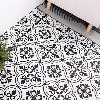 Peel and Stick Floor Tile 10 Pcs Black and White Peel and Stick Flooring