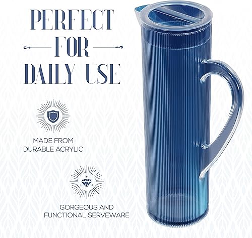 Miniatura 6 de elle decor Jarra de agua acrílica con tapa, jarra alta azul índigo, jarra de jugo de plástico para café helado, barra de mimosa, limonada y jugo de