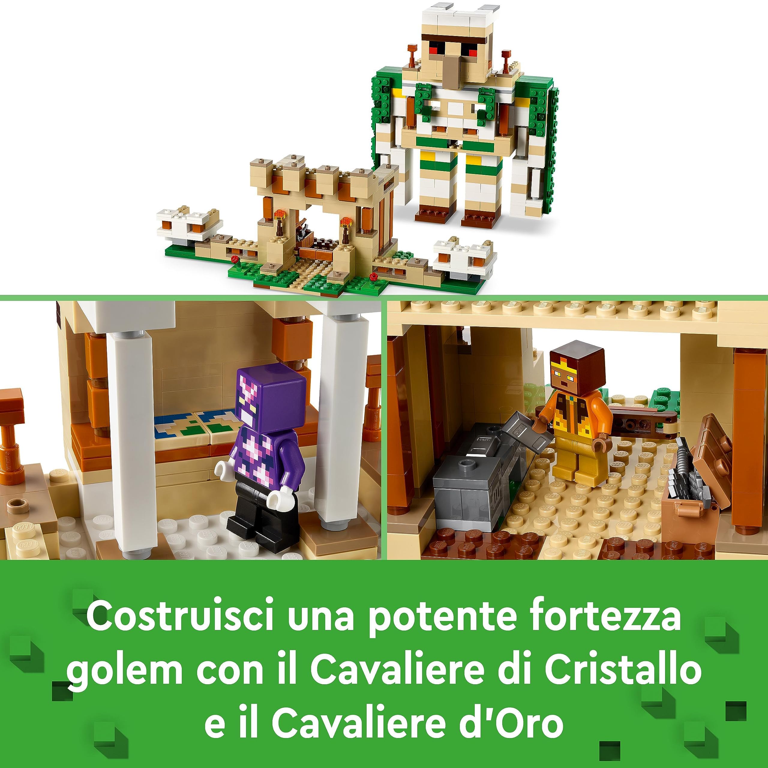 LEGO Minecraft La Fortezza del Golem di Ferro, Castello Giocattolo che si Trasforma in Action Figure con 7 Personaggi tra cui Cavaliere di Cristallo, Cavalieri Scheletrici e Creeper Caricato 21250