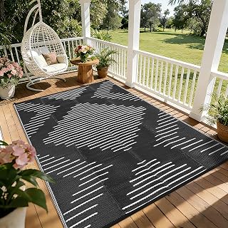 Garvee Waterproof Outdoor Rug 5x8 or Patio RV Porch Black White