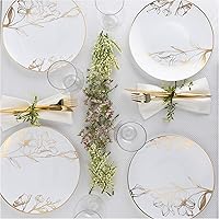 Vista 45 de Plasticpro - Platos de fiesta con diseño floral de plástico blanco con borde dorado, platos desechables pesados, elegantes y de alta calidad