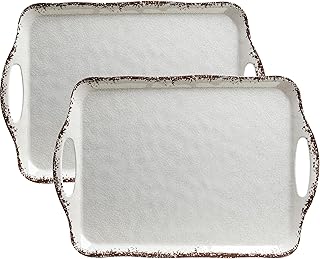 LEHAHA Vintage White Large Serving Tray with Handles, 17.25x12 inch, Set...